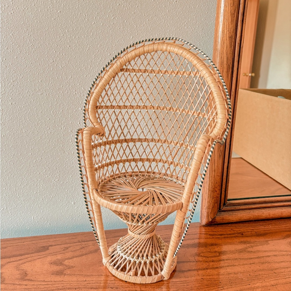 Vintage Boho Wicker Miniature Plant Stand